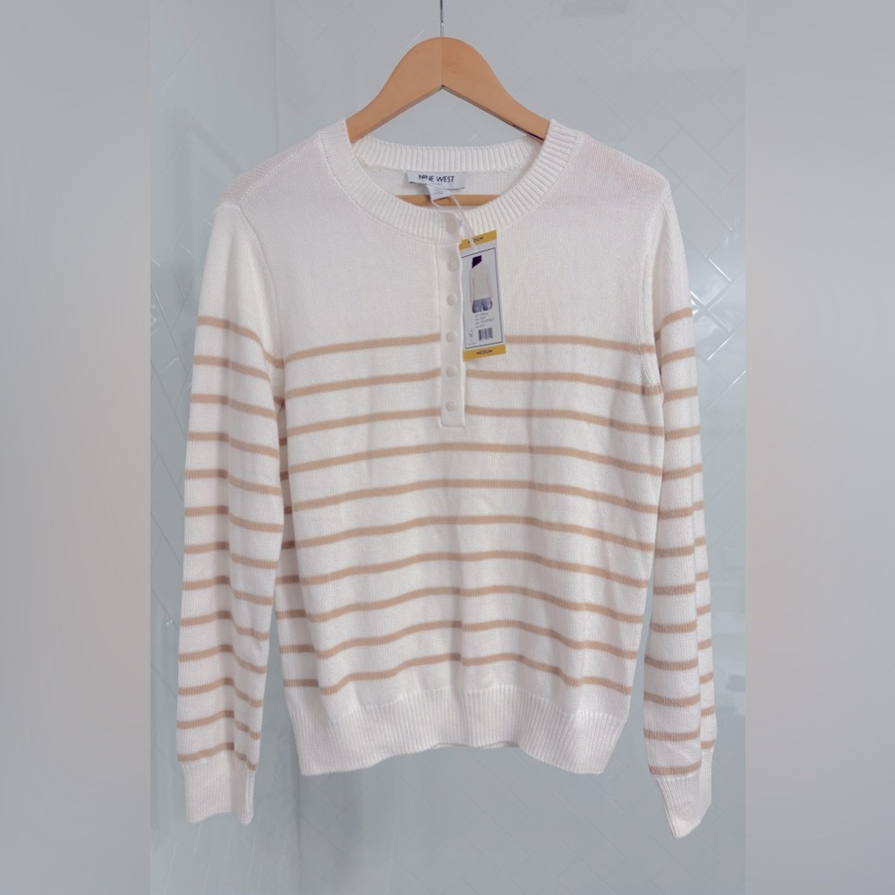 NINE WEST • Women's Striped Henley Sweater • Size M • NWT